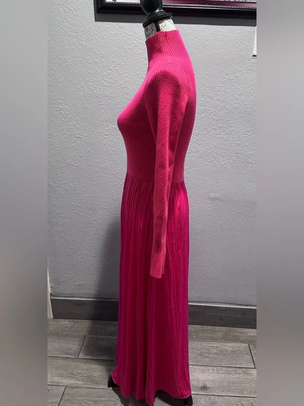 Anthropologie High-Neck Mockable Maxi Dress  Fuchsia  Knit dress & Pleated Skirt - Picture 5 of 9